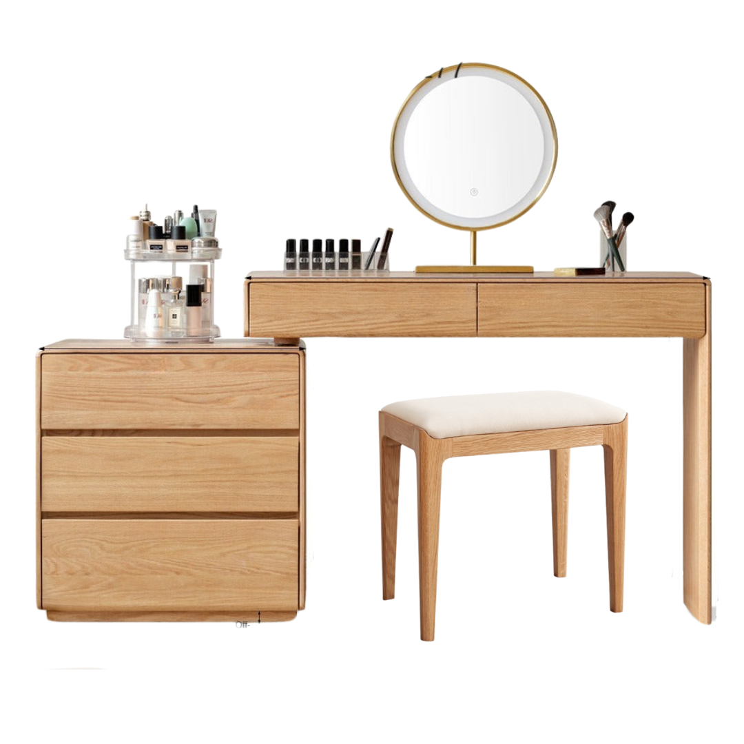 Oak, Ash Solid Wood Retractable Vanity Table Storage Cabinet.