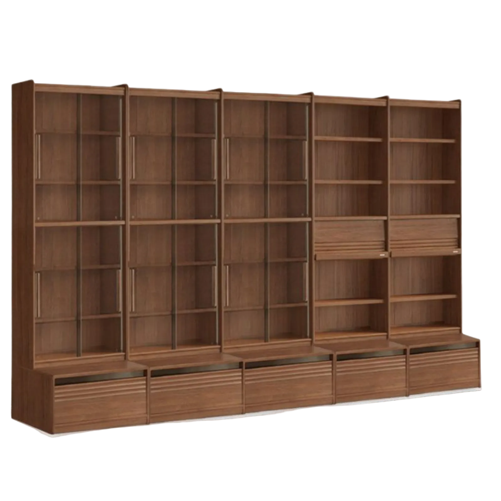 Black Walnut Solid Wood Integrated Wall Bookcase with Floor Display