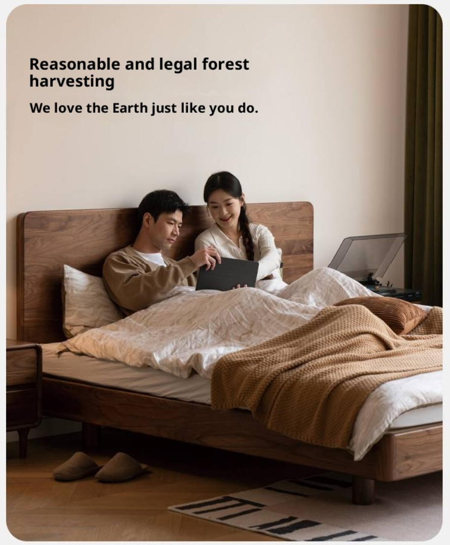 Black Walnut Solid Wood Modern Minimalist Bed