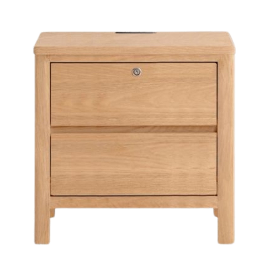 Oak Solid Wood, Solid Rubberwood Nightstand with Locker.