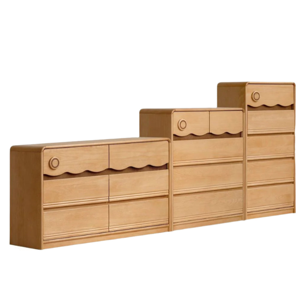Beech Solid Wood, Solid RubberWood Scalloped Kids Dresser with Round Knobs