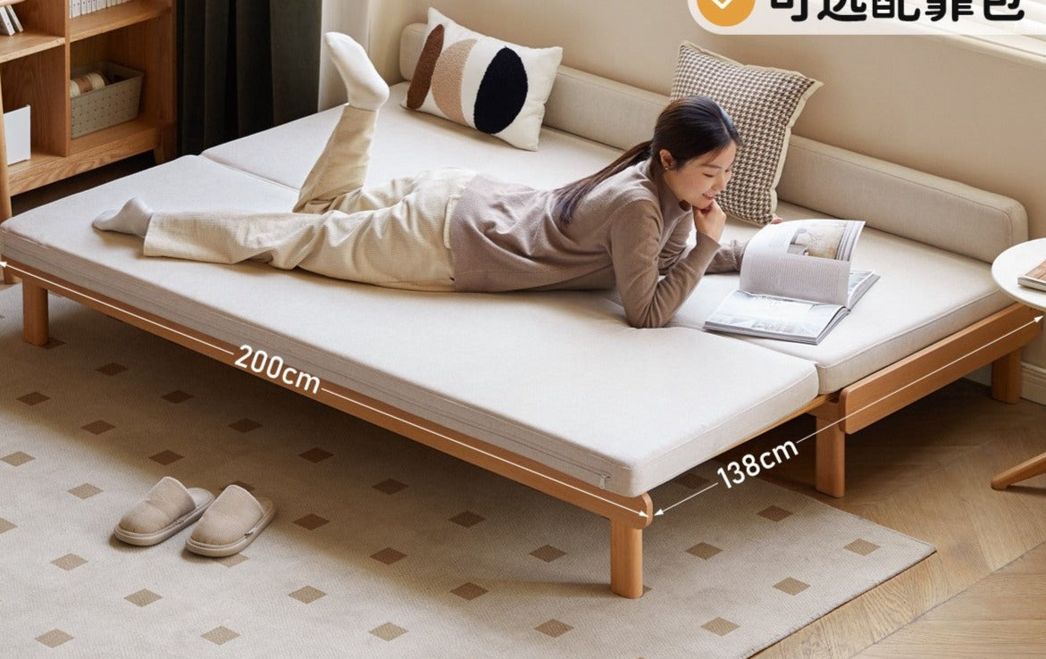 Beech Solid Wood European Folding Dual-use Double Sofa Bed.
