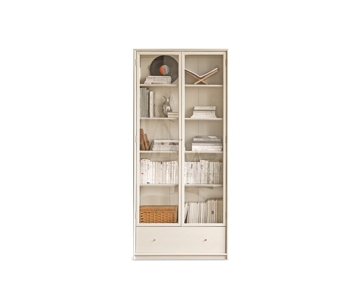 Oak Solid Wood Combination Bookcase Glass Door Floor-to-ceiling Bookshelf