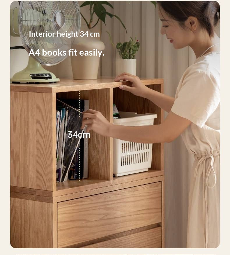 Ash Solid Wood Modern TV Cabinet with Freely Combineable Bookshelf and Storage