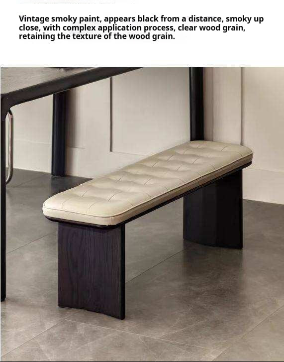 Black Walnut, Ash, Oak Solid Wood Luxury First-Layer Yellow Cowhide Seat Bench