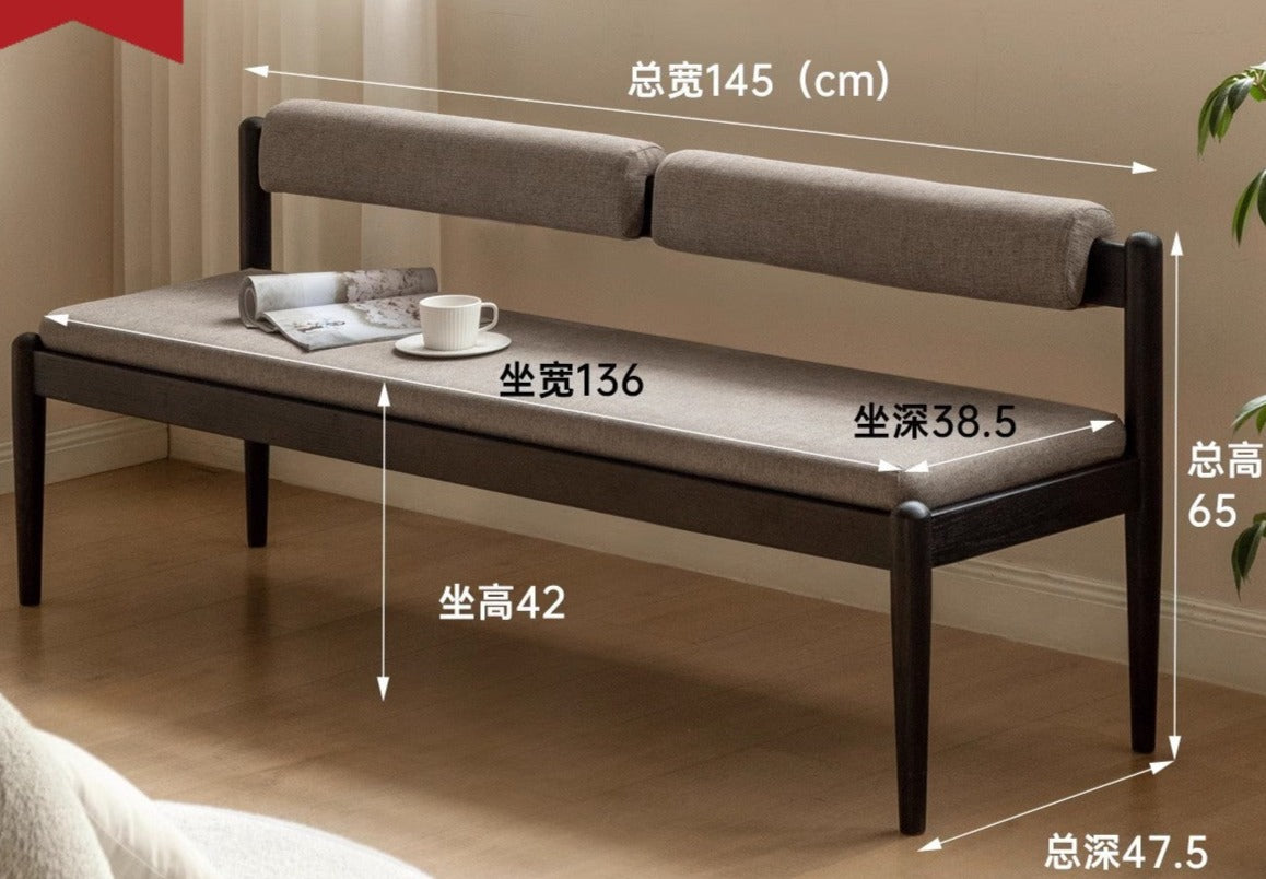 Oak Solid Wood Bench With Backrest