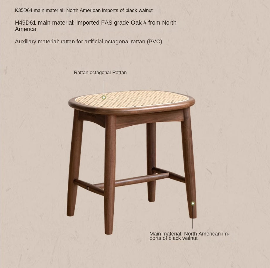 Black Walnut, Oak Solid Wood Modern Makeup Stool