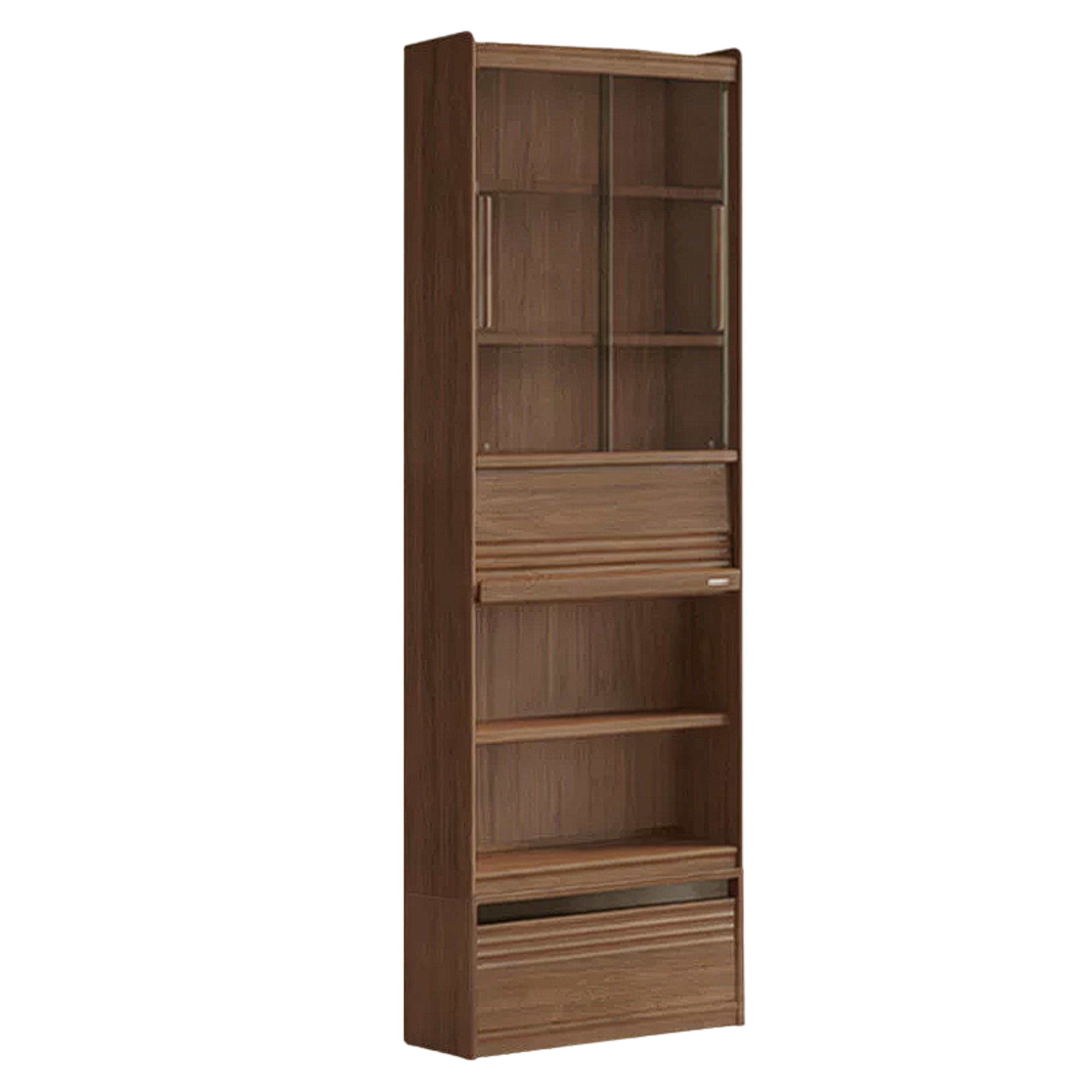 Black Walnut Solid Wood Combination Bookcase with Wall Storage and Floor Display