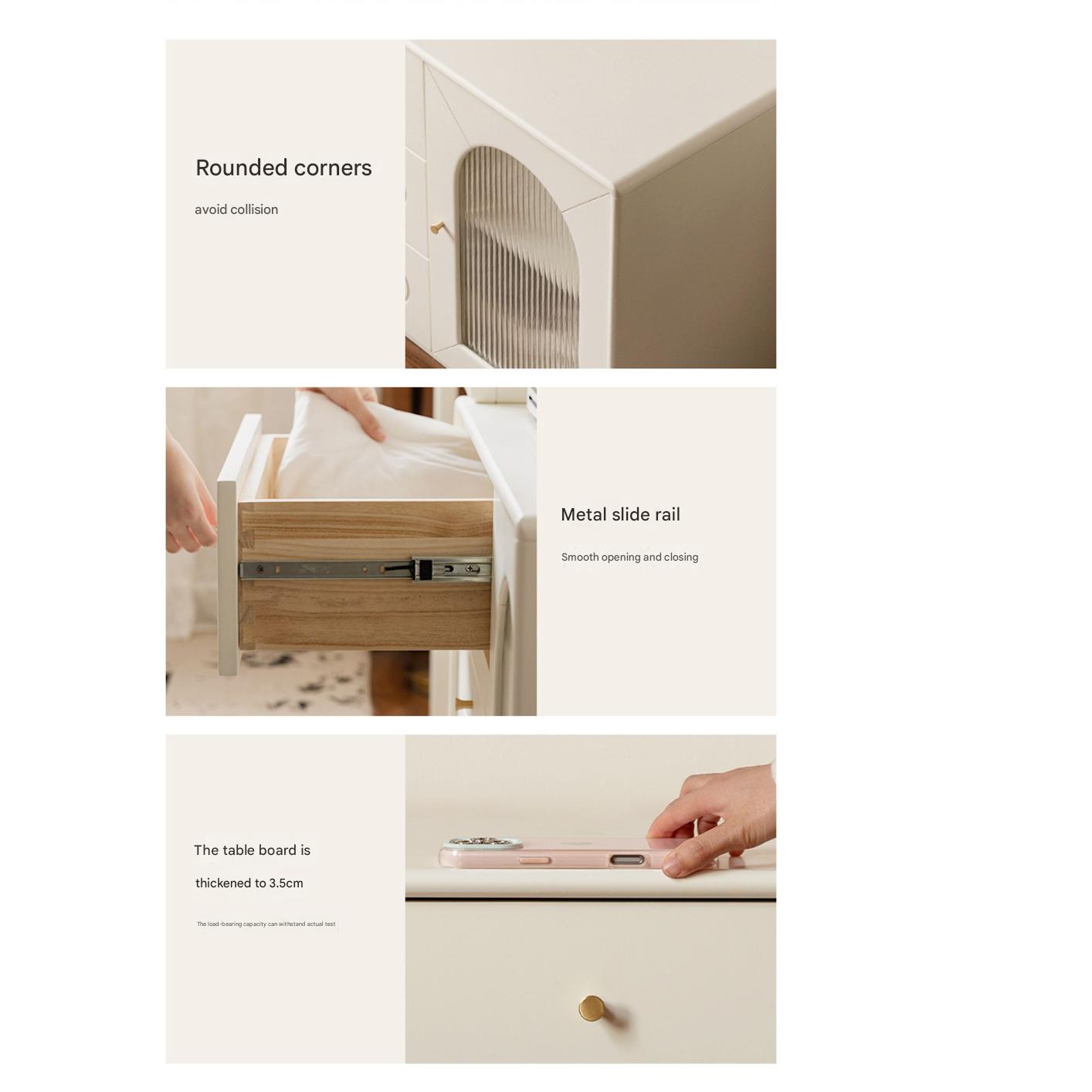 Solid Rubberwood White Cream Style Dressing Table.