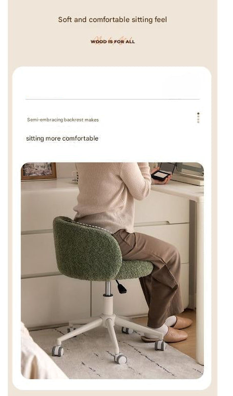 Eco-Leather, Imitation Sheepskin Adjustable Height Vanity Stool, Modern Minimalist Makeup Chair for Bedroom