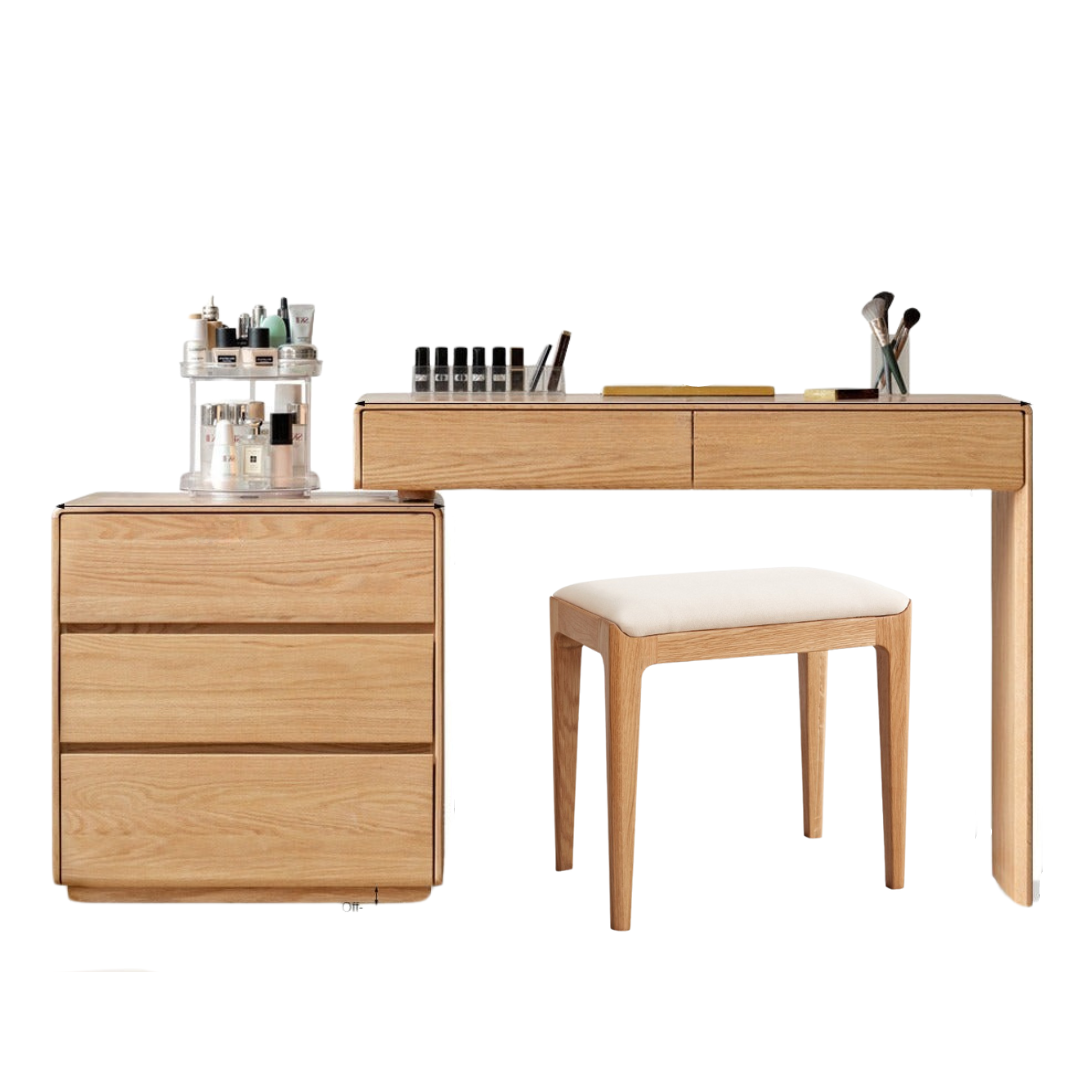 Oak, Ash Solid Wood Retractable Dressing Table Storage Cabinet.