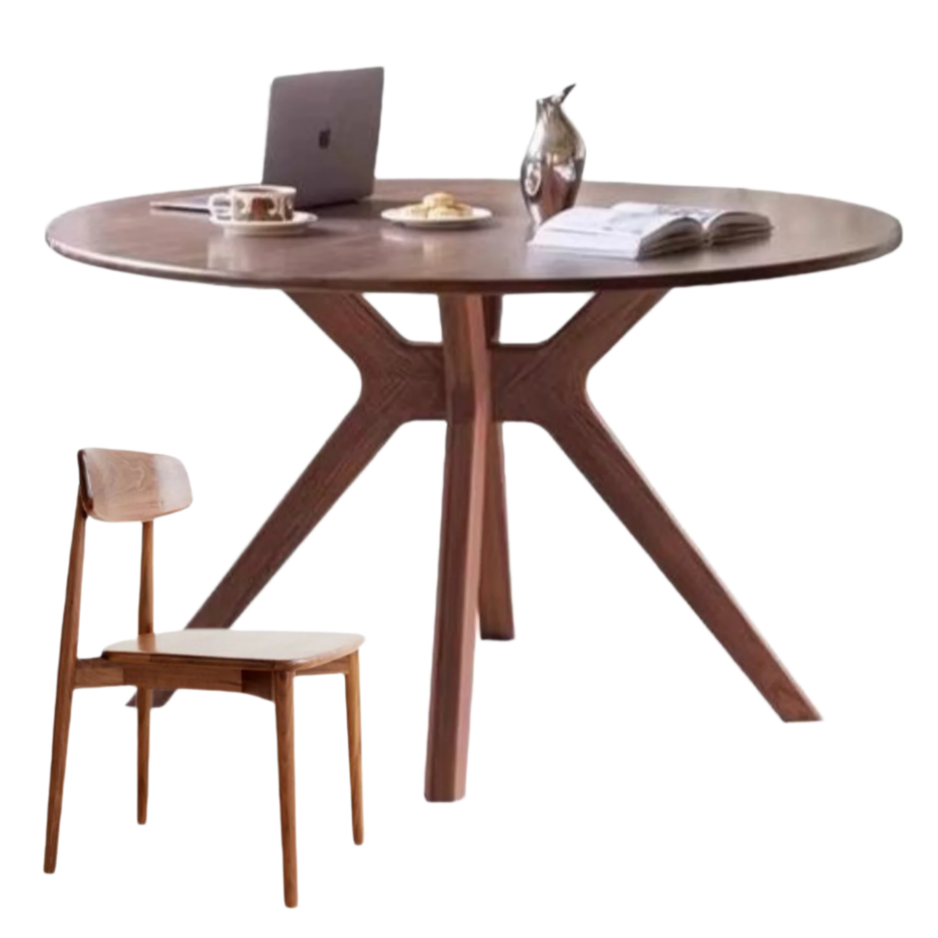 Black Walnut Solid Wood Rock Board Round Table With Turntable