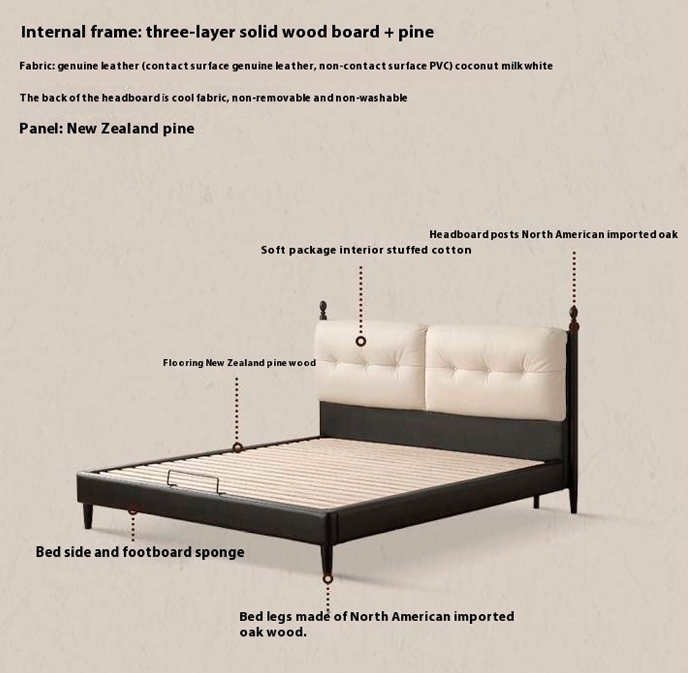 Genuine Leather Soft Bed French Retro Style