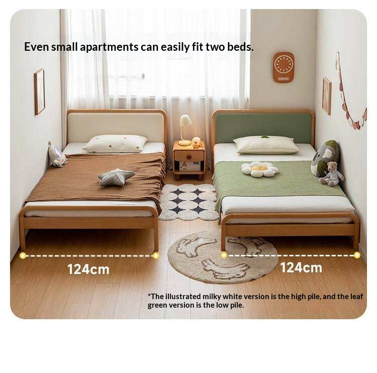 Beech Solid Wood Kids Bed with Adjustable Height and Rounded Corner Headboard