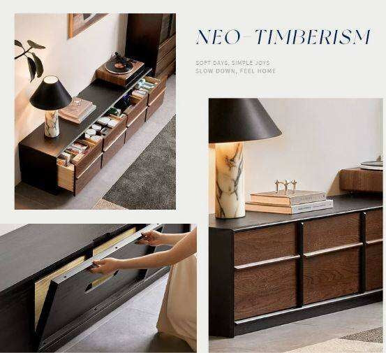 Oak Solid Wood Floor Standing TV Cabinet with Italian-Inspired Skeleton Line
