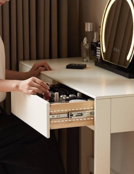 Solid Rubberwood White Cream Wind Vanity Table.