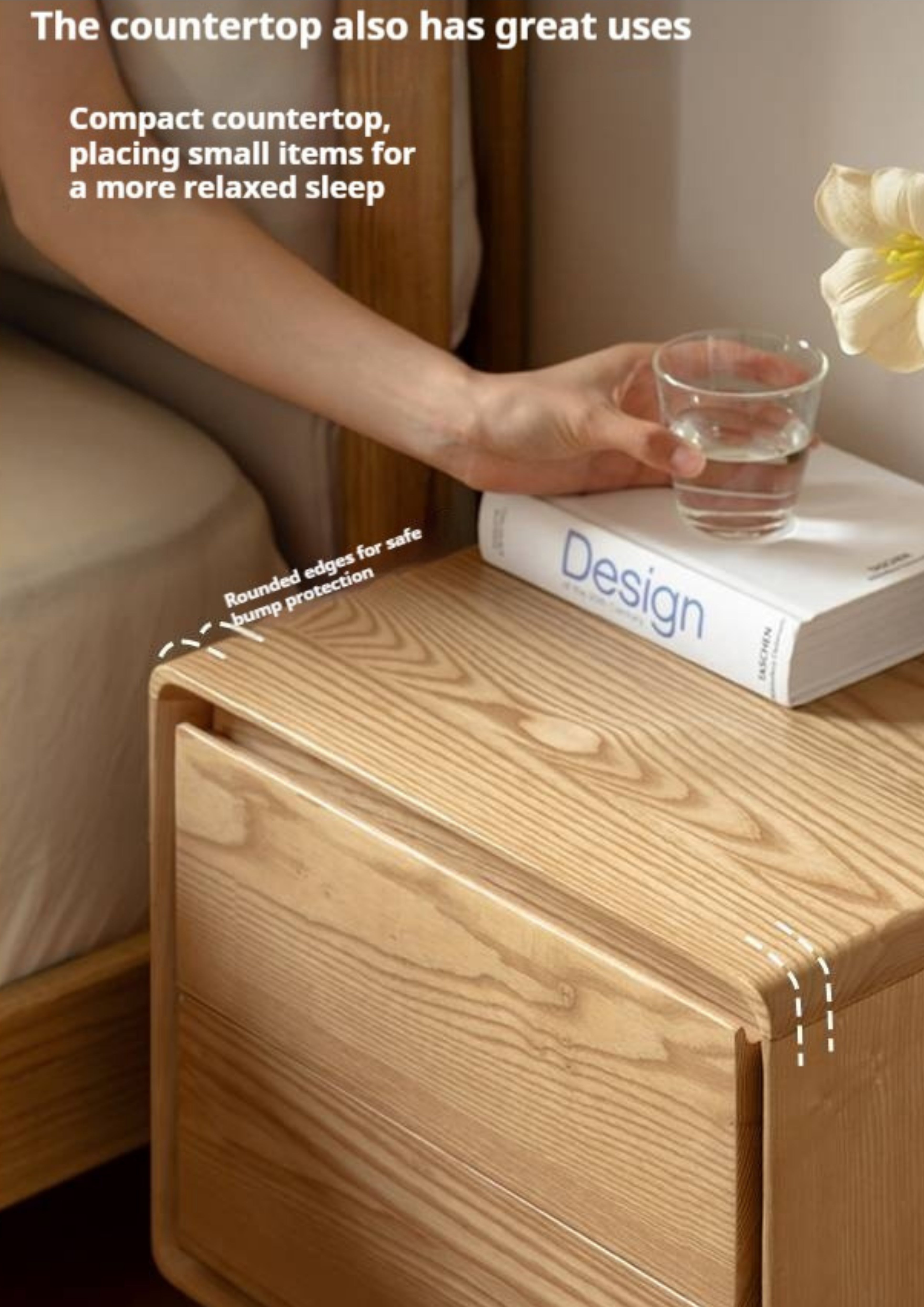 Ash, Oak Solid Wood Modern Nightshand