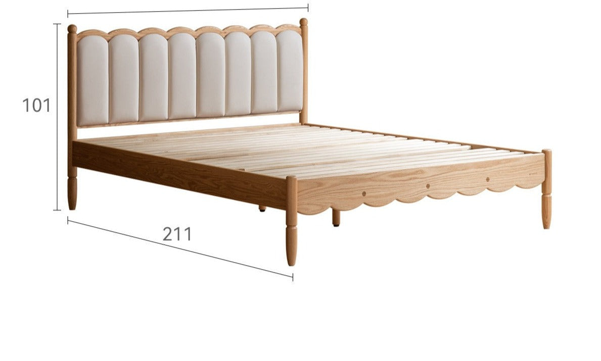 Oak solid wood Milky white kids upholstered bed with soft headboard<
