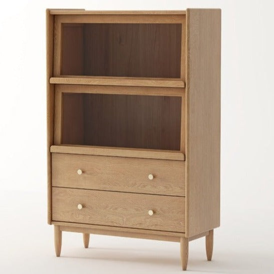 Oak solid wood flip door side cabinet LED light"