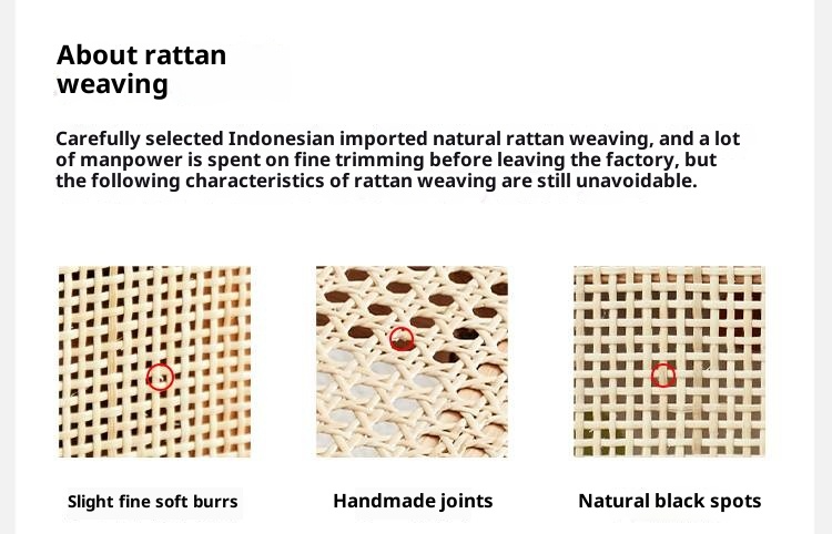 Cherry Solid Wood Rattan Bed Retro