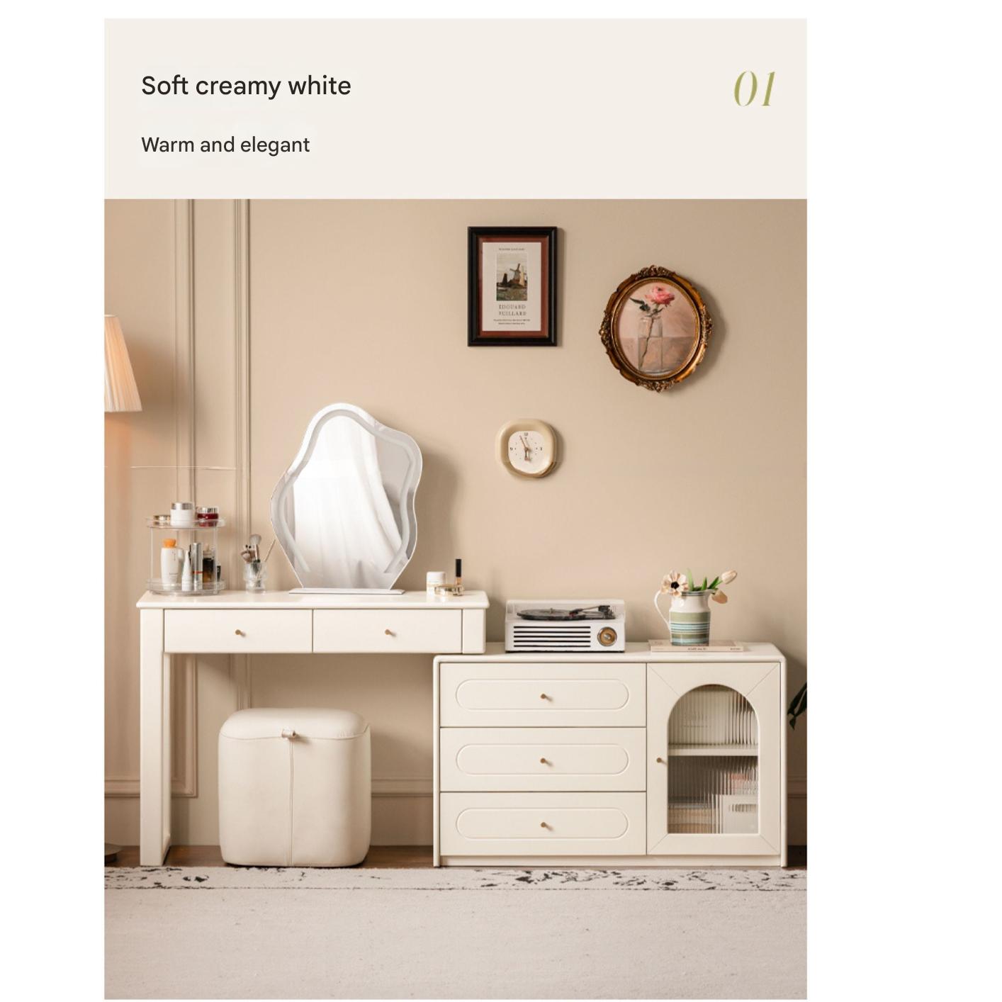 Solid Rubberwood White Cream Style Dressing Table.
