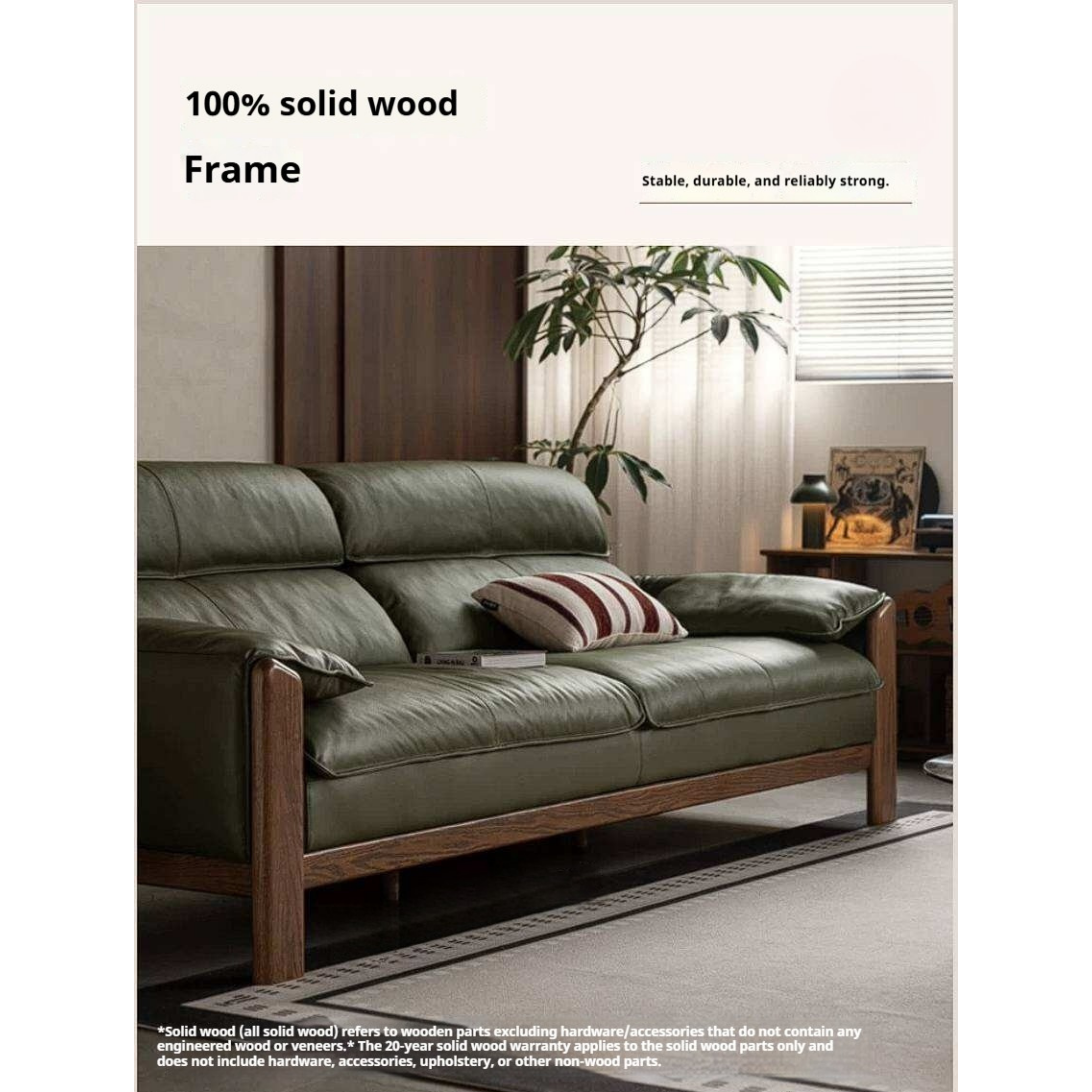 Oak Solid Wood, Sandalwood Sofa with Italian Light Luxury Leather Design