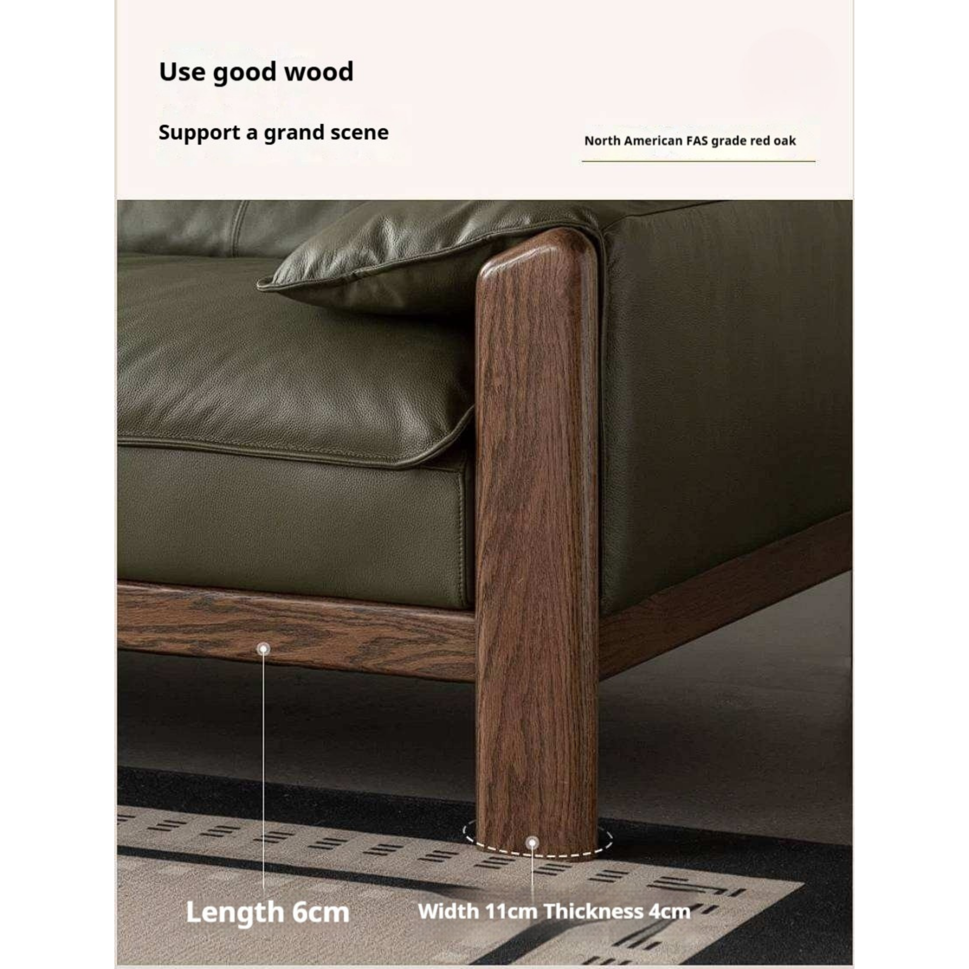 Oak Solid Wood, Sandalwood Sofa with Italian Light Luxury Leather Design