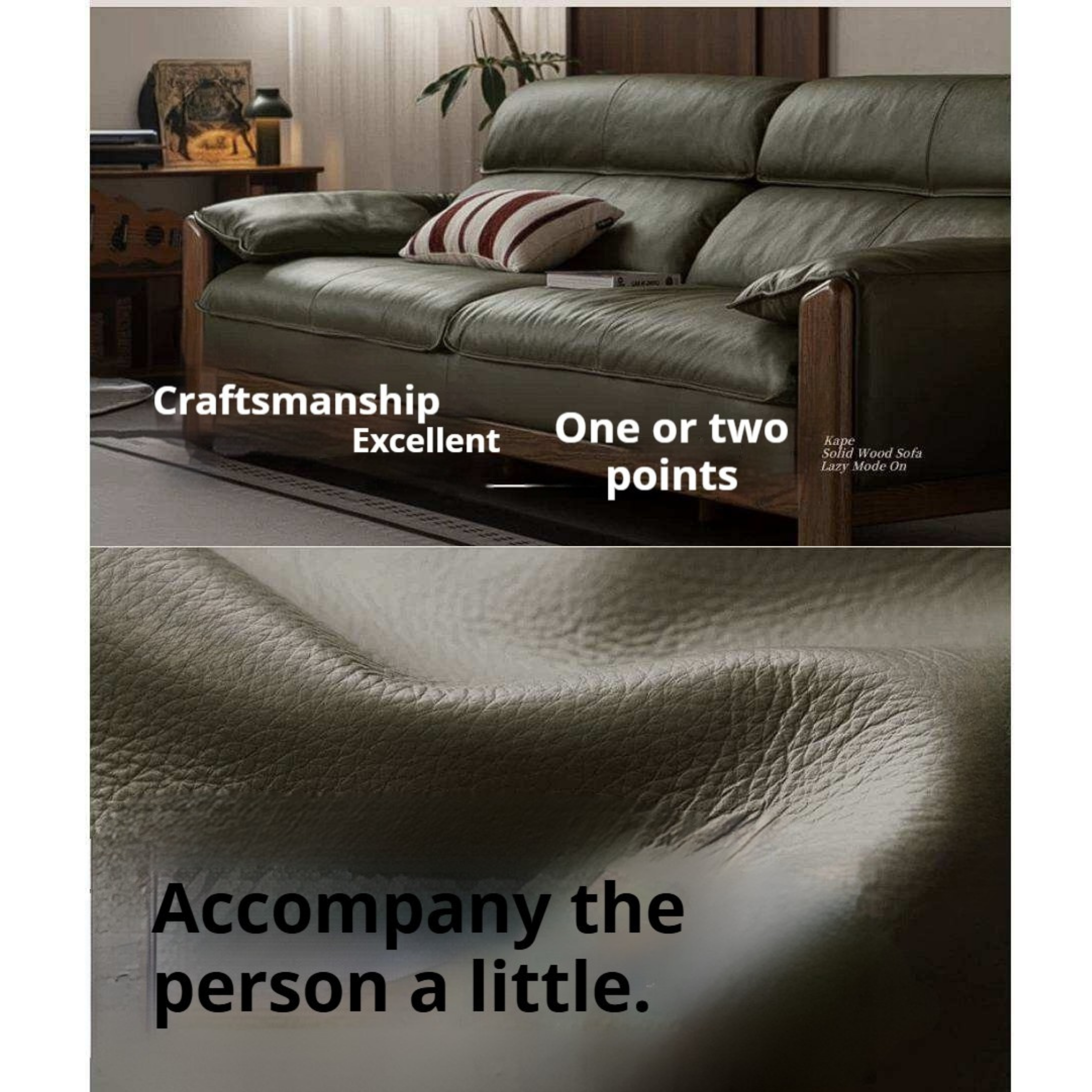 Oak Solid Wood, Sandalwood Sofa with Italian Light Luxury Leather Design