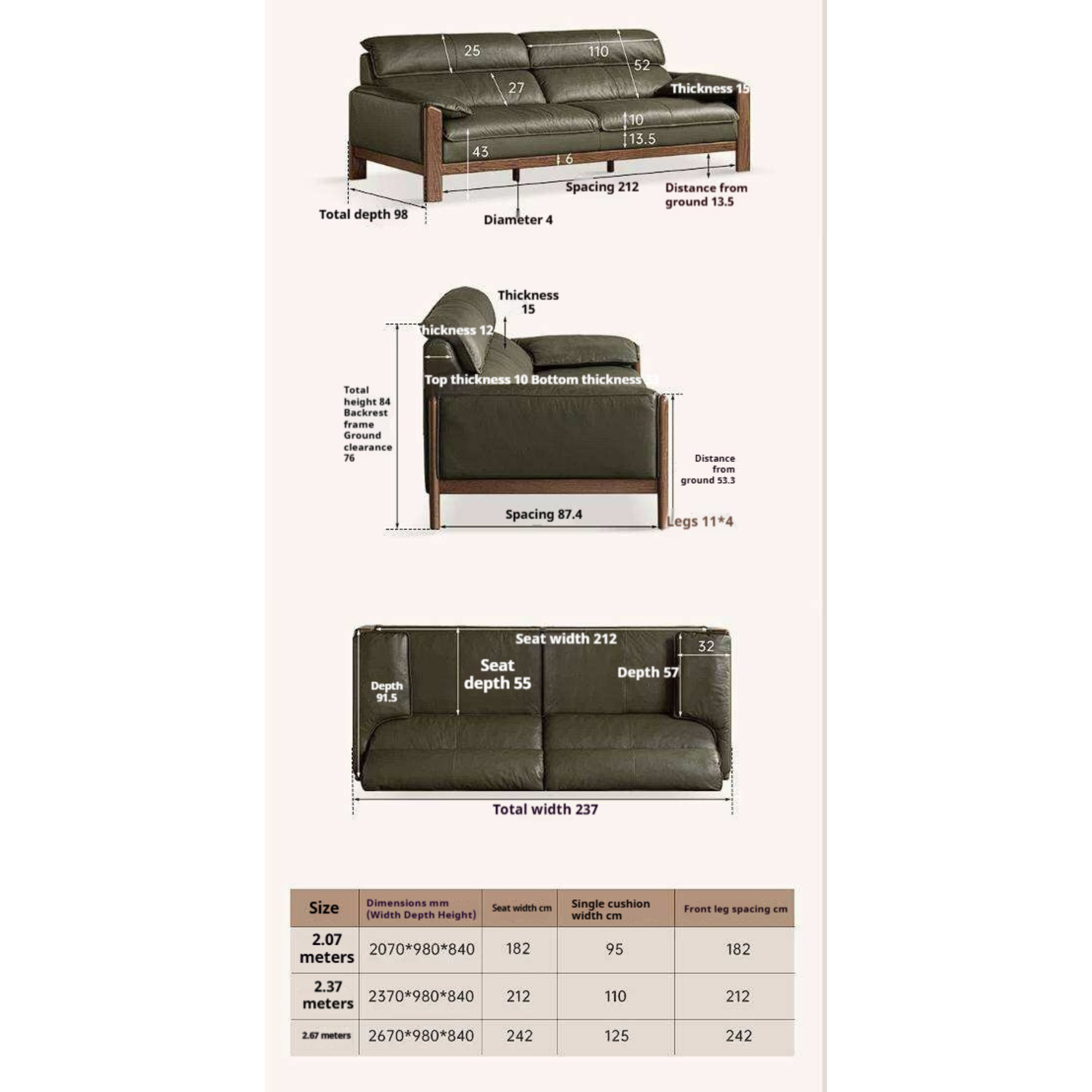 Oak Solid Wood, Sandalwood Sofa with Italian Light Luxury Leather Design