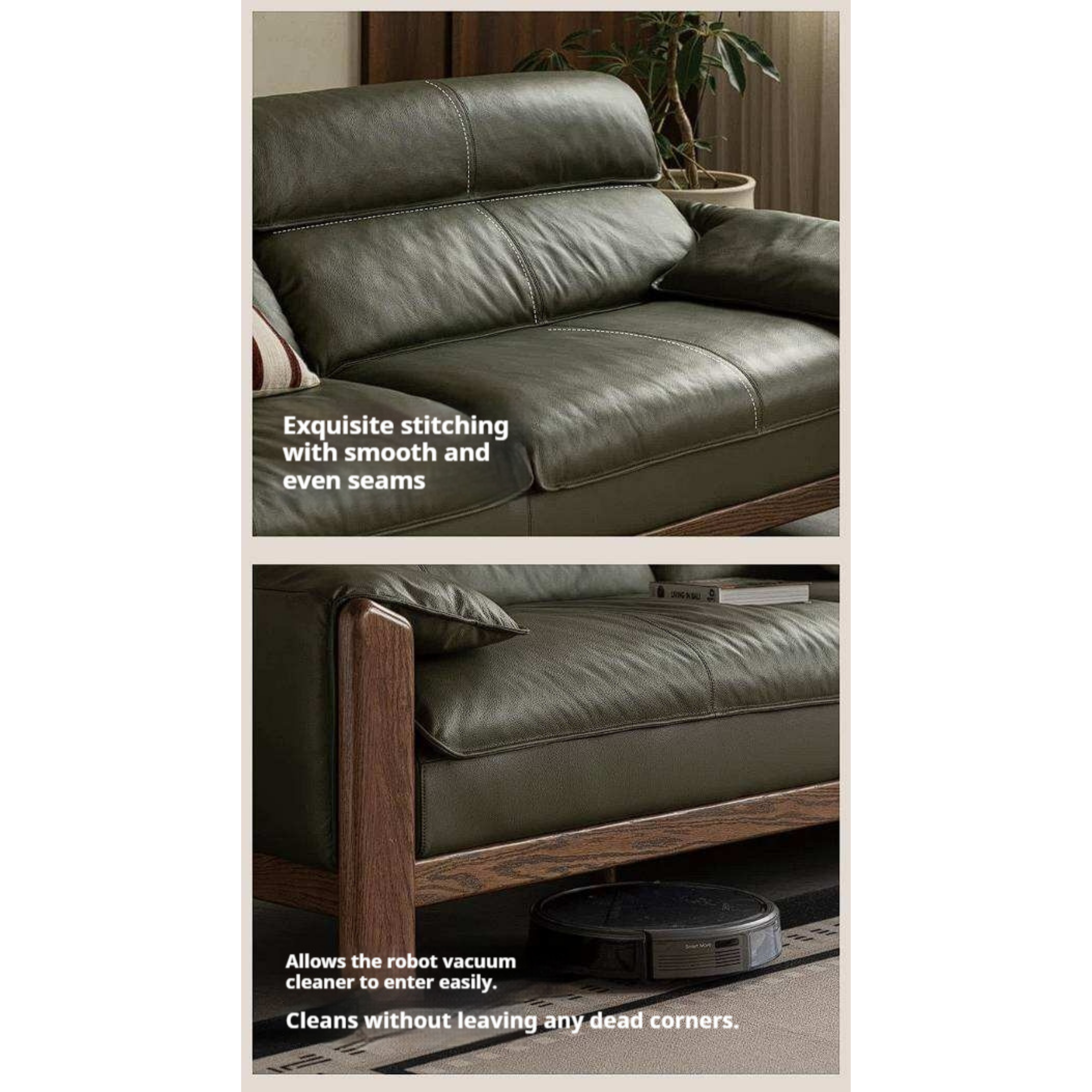 Oak Solid Wood, Sandalwood Sofa with Italian Light Luxury Leather Design