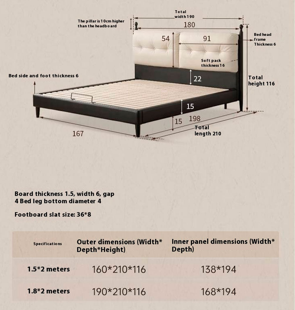 Genuine Leather Soft Bed French Retro Style