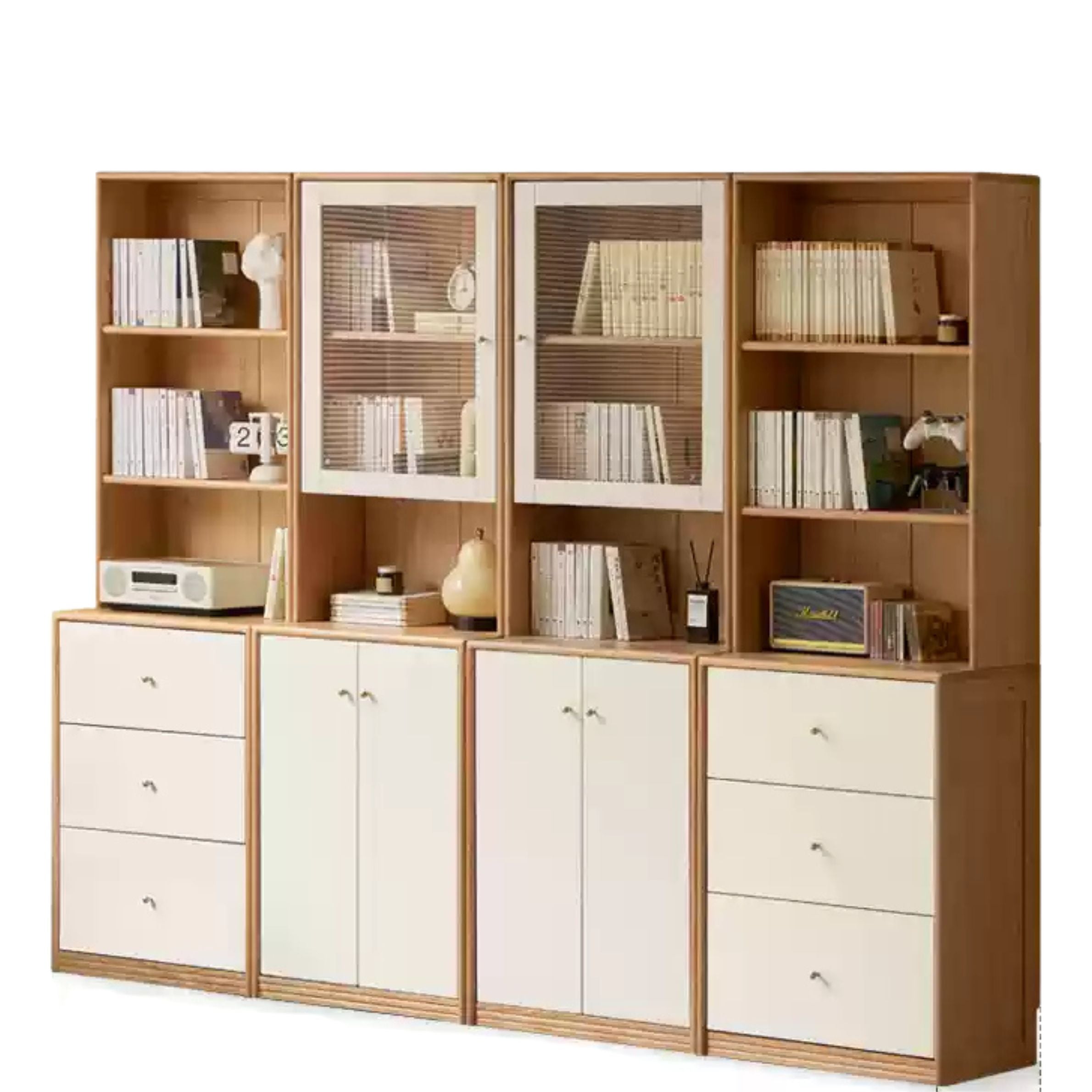 Solid Rubberwood, Oak Solid Wood Combination Bookcase.