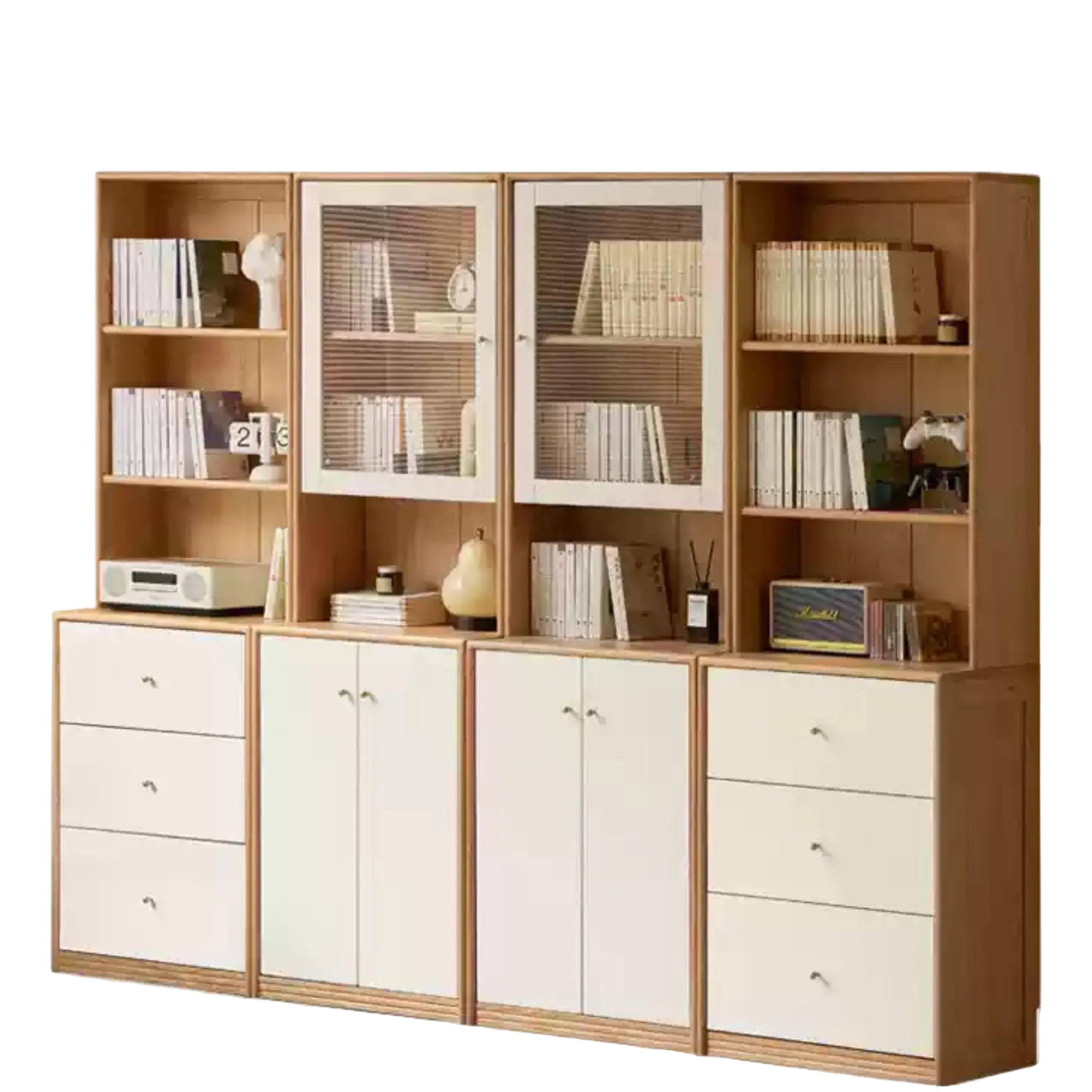 Oak Solid Wood, Solid Rubberwood Combination Bookcase