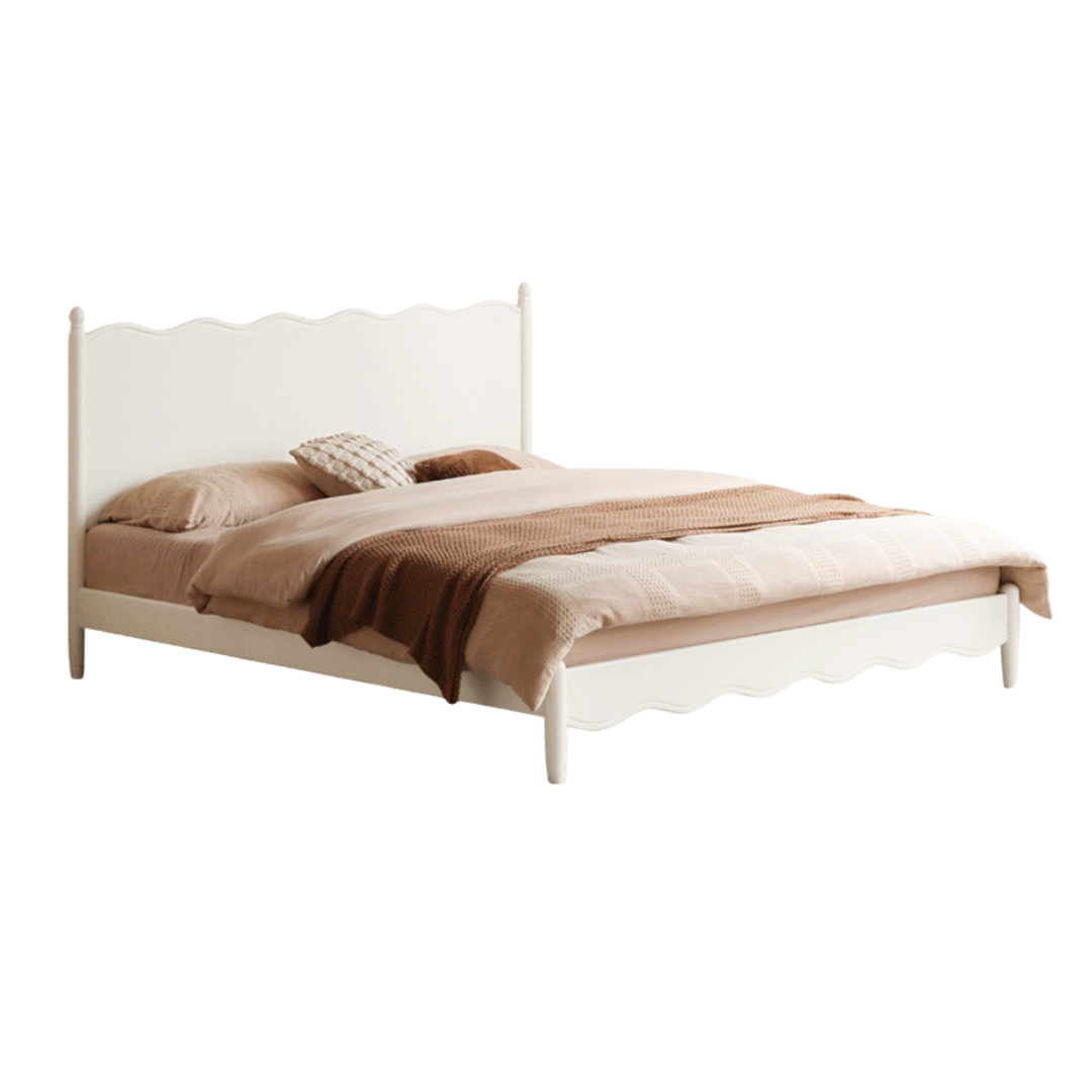 Rubberwood Solid Wood Bed, French Cream Style