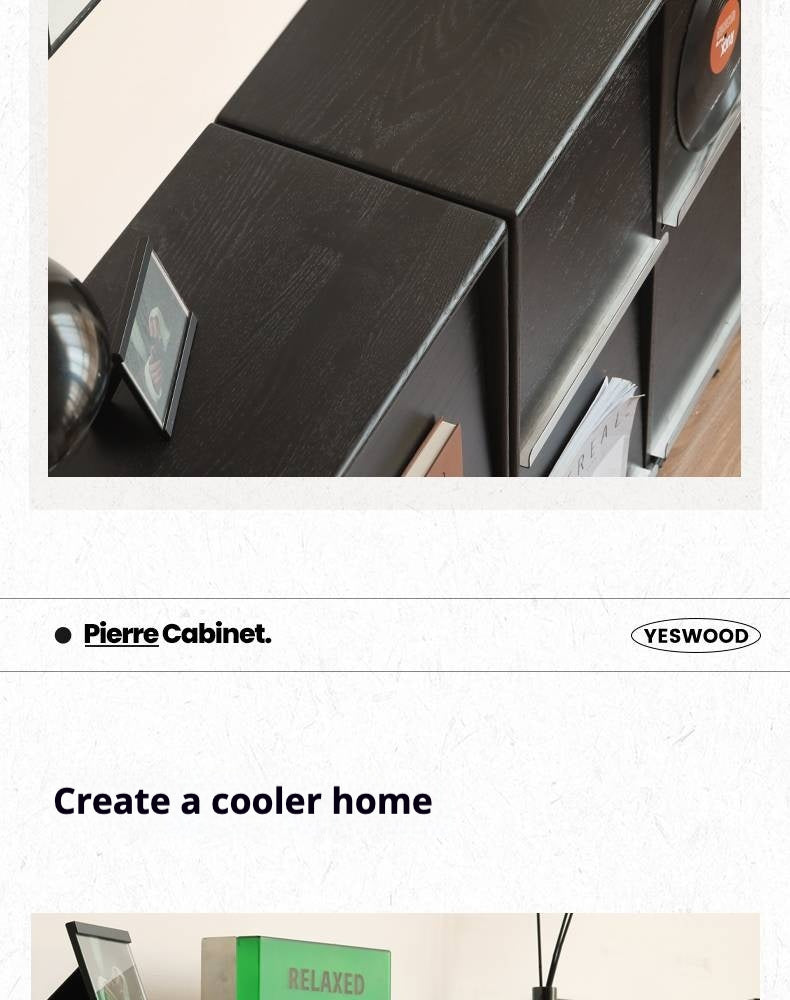 Oak Solid Wood Black Storage Combination Module Cabinet.