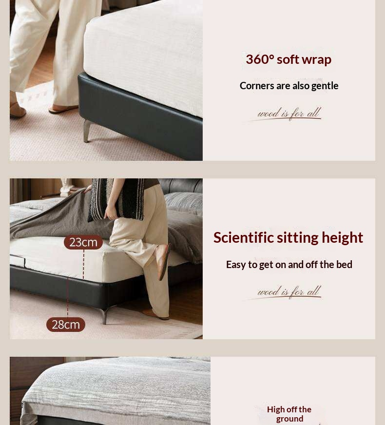 Genuine Leather Platform Bed with Wingback Tufted Headboard