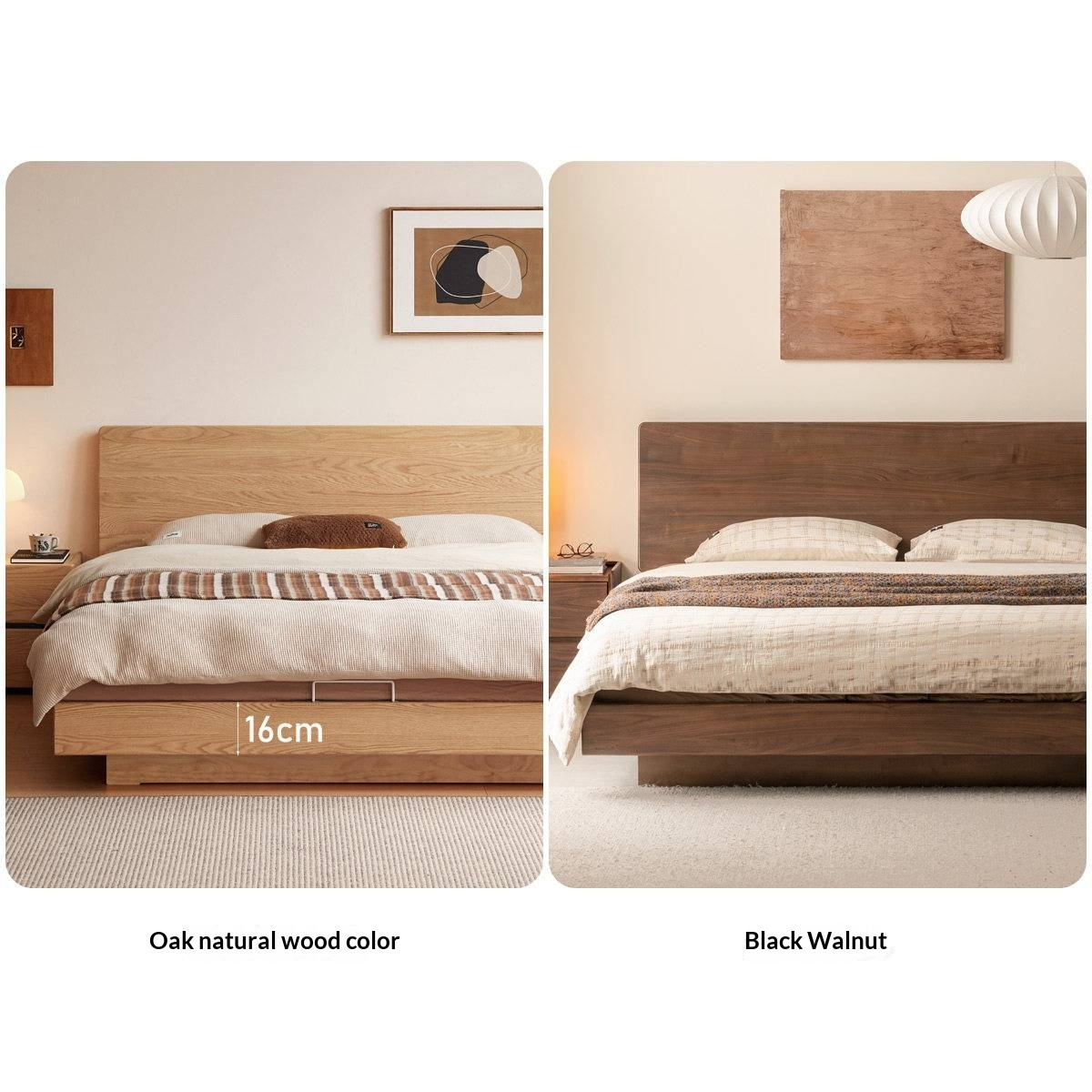 Oak Solid Wood Bed — Modern Minimalist Slab Box Design