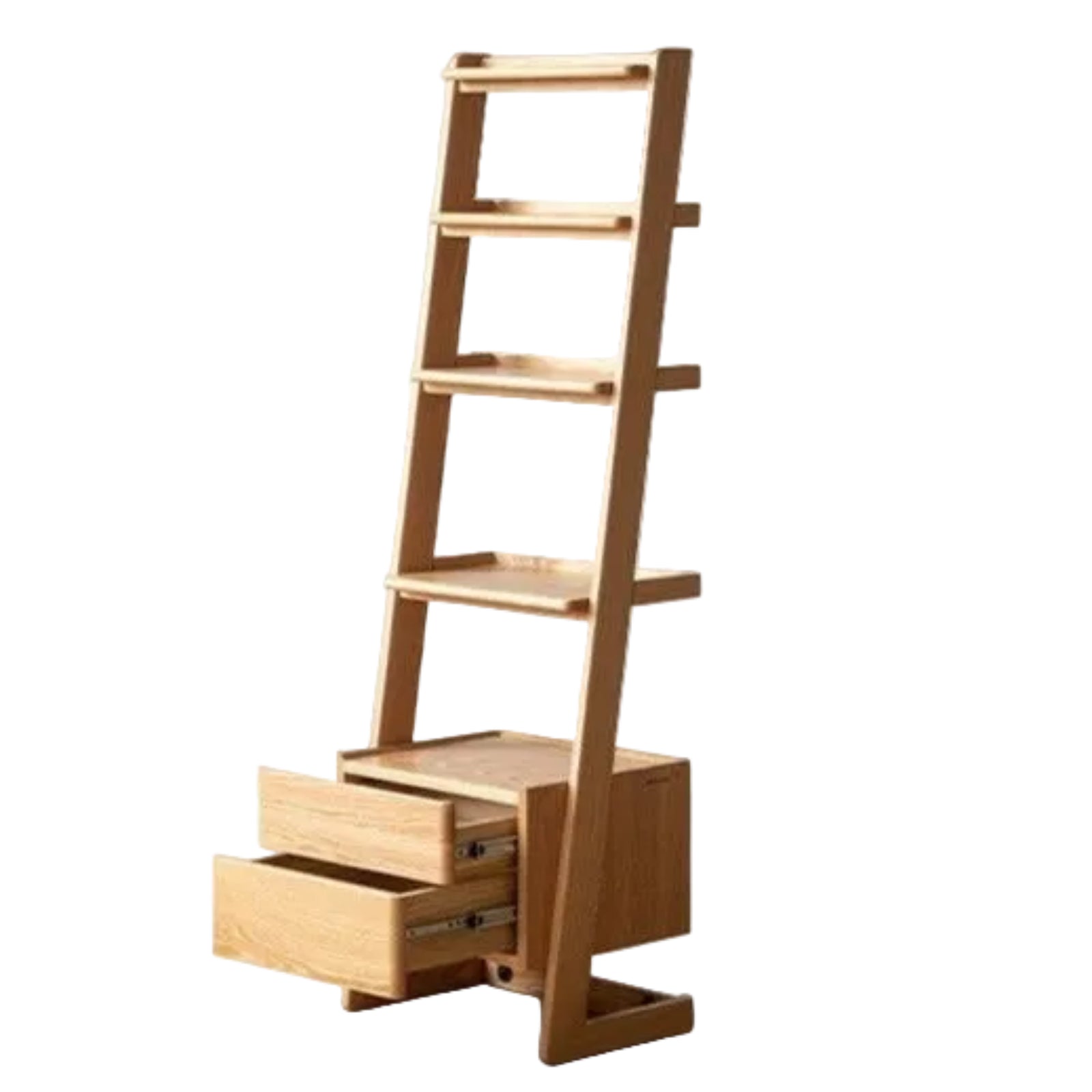 Oak Solid Wood Bookshelf, Trapezoidal Storage Rack