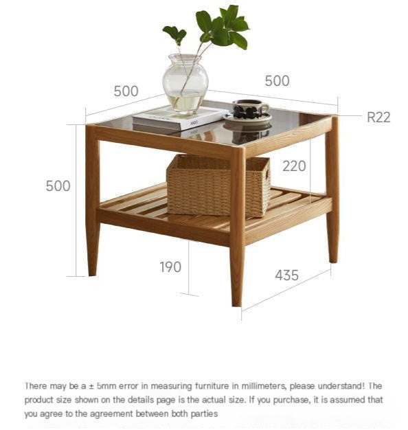 Oak Solid Wood Nordic Glass Coffee Table.