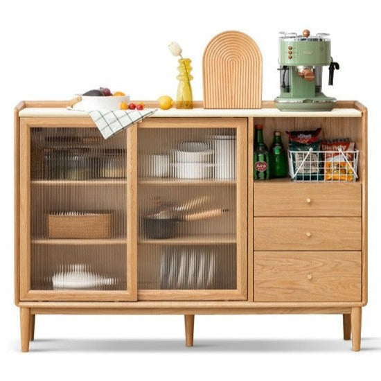 Oak, Ash, Black Walnut, Cherry, Beech Solid Wood, Solid RubberWood Ultra-thin Sideboard Sliding Door