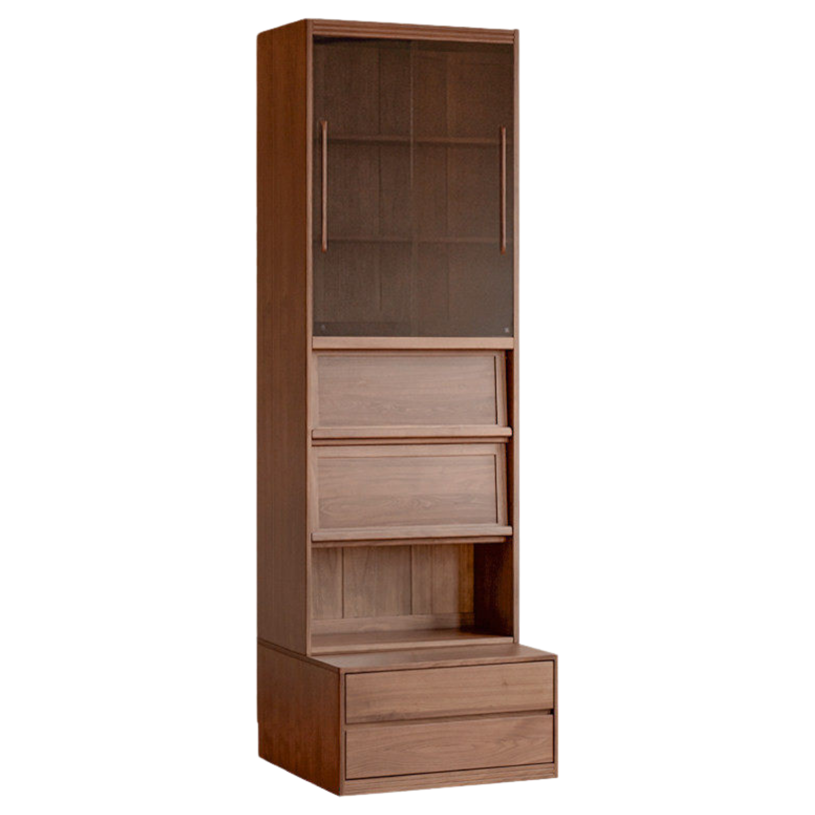 Solid Longan Hardwood, Ash Solid Wood Bookcase with Floor-to-Deck and Wall-Mounted Display Cabinet