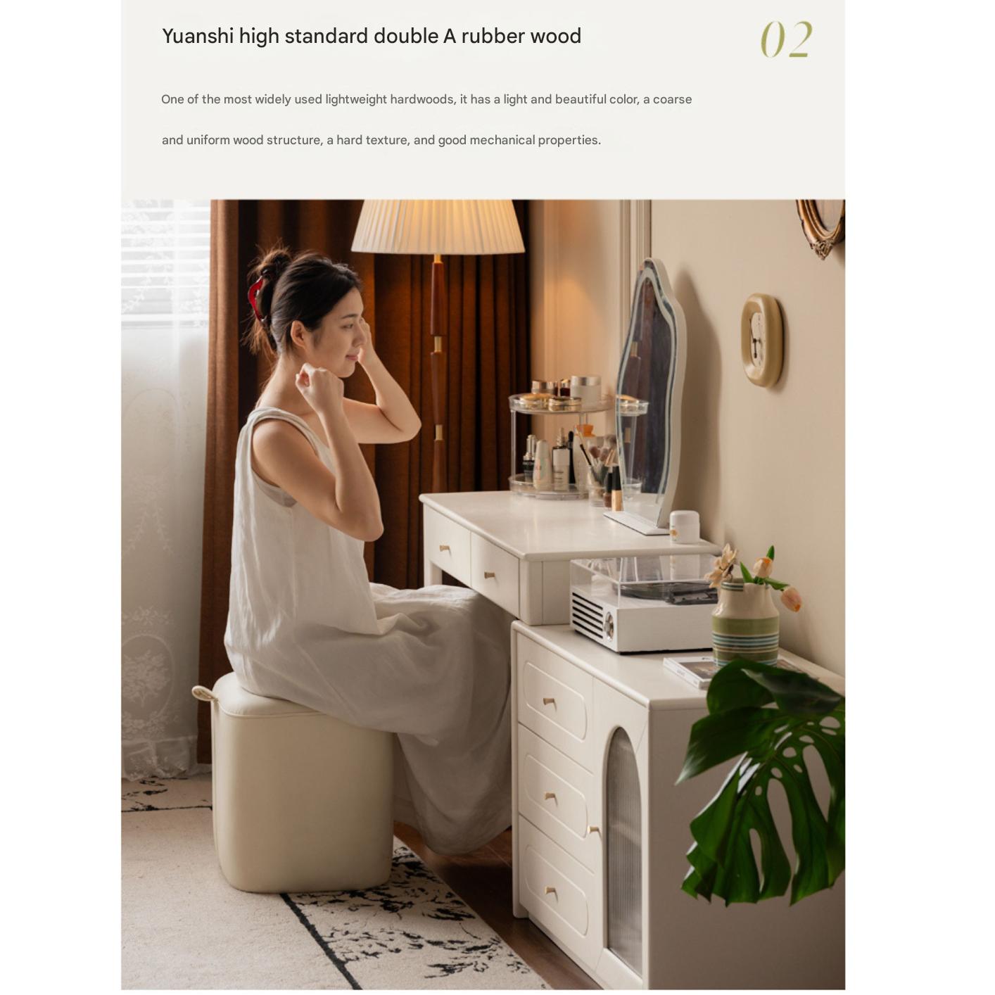 Solid Rubberwood White Cream Style Dressing Table.