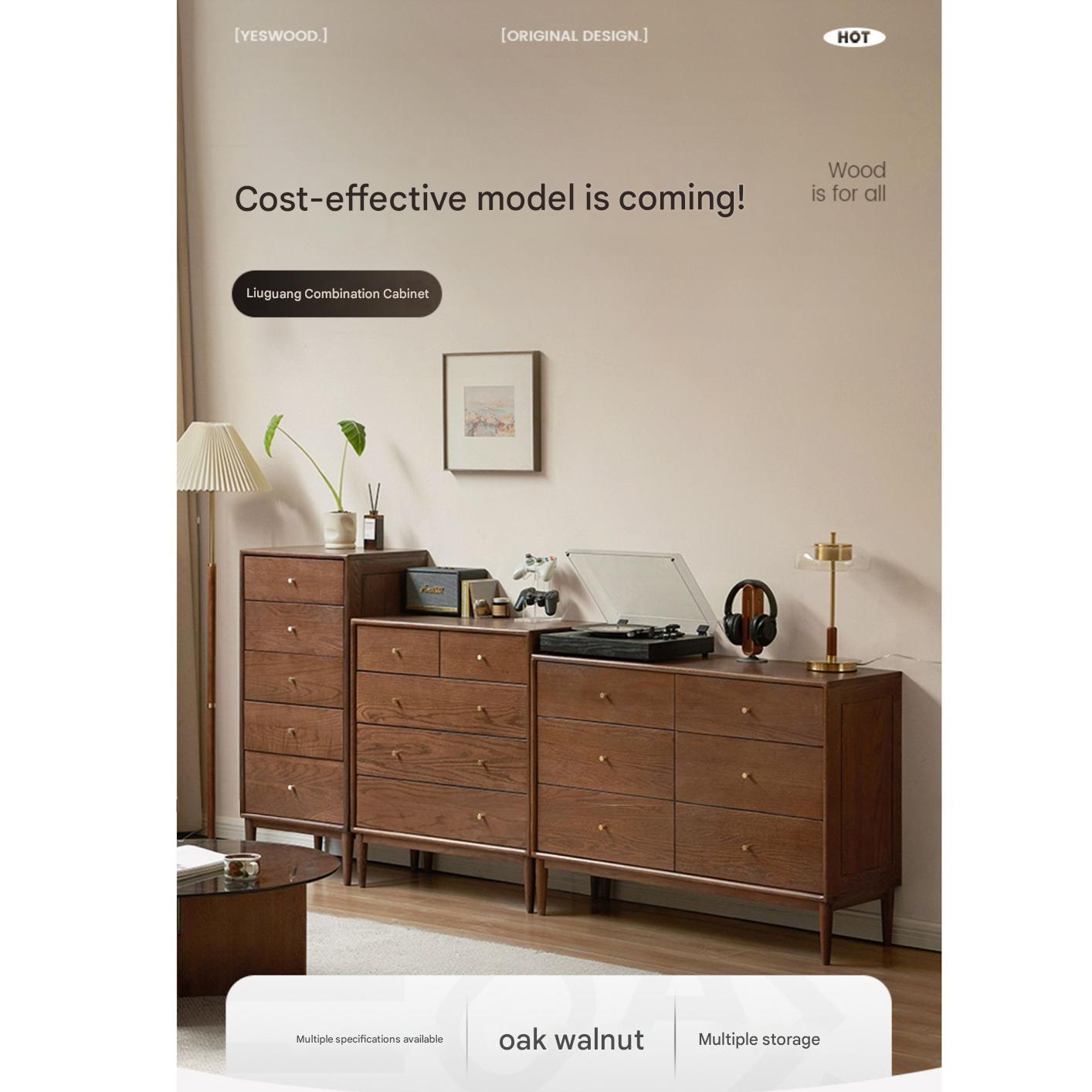 Oak Solid Wood Modern Chest of Drawers