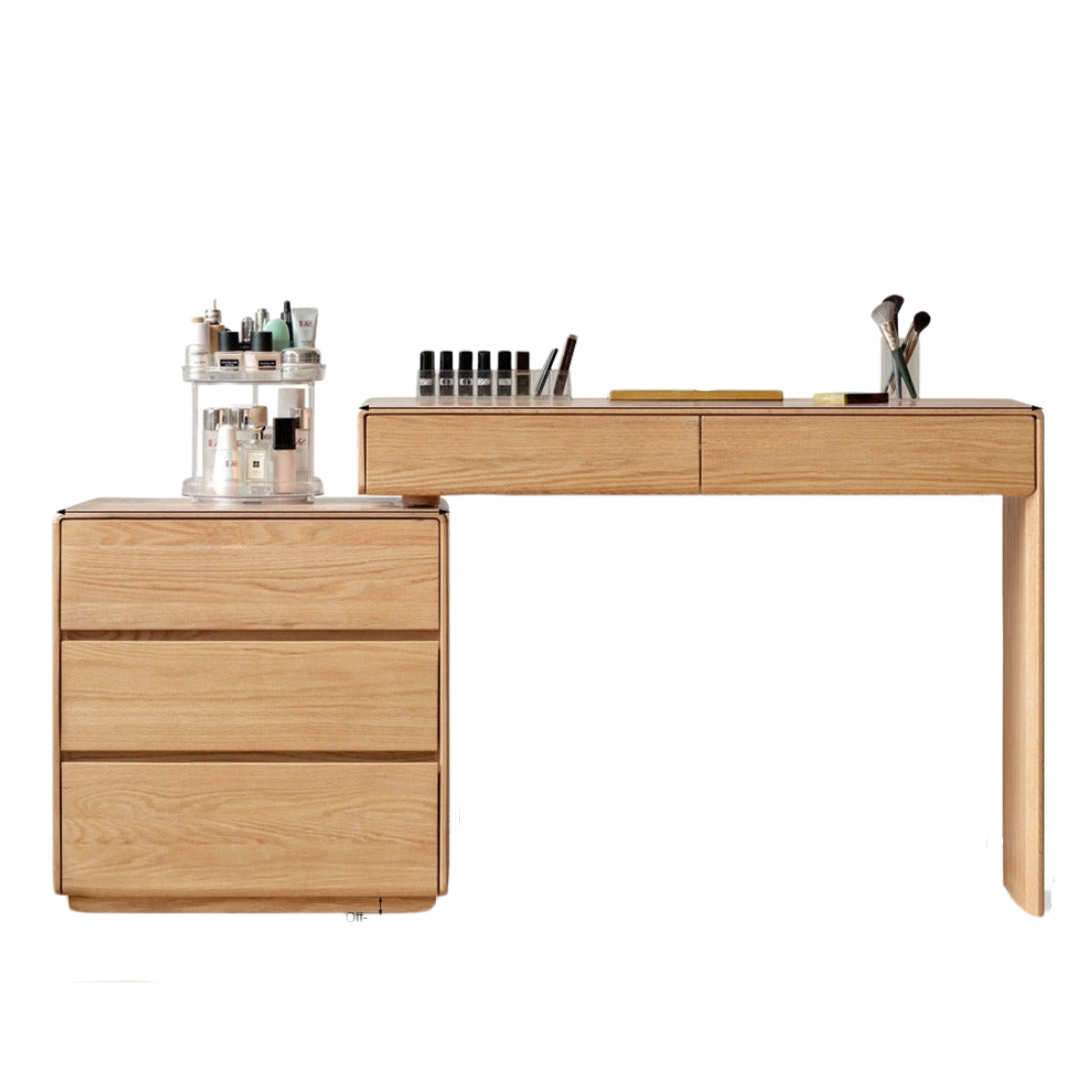Oak, Ash Solid Wood Retractable Vanity Table Storage Cabinet.
