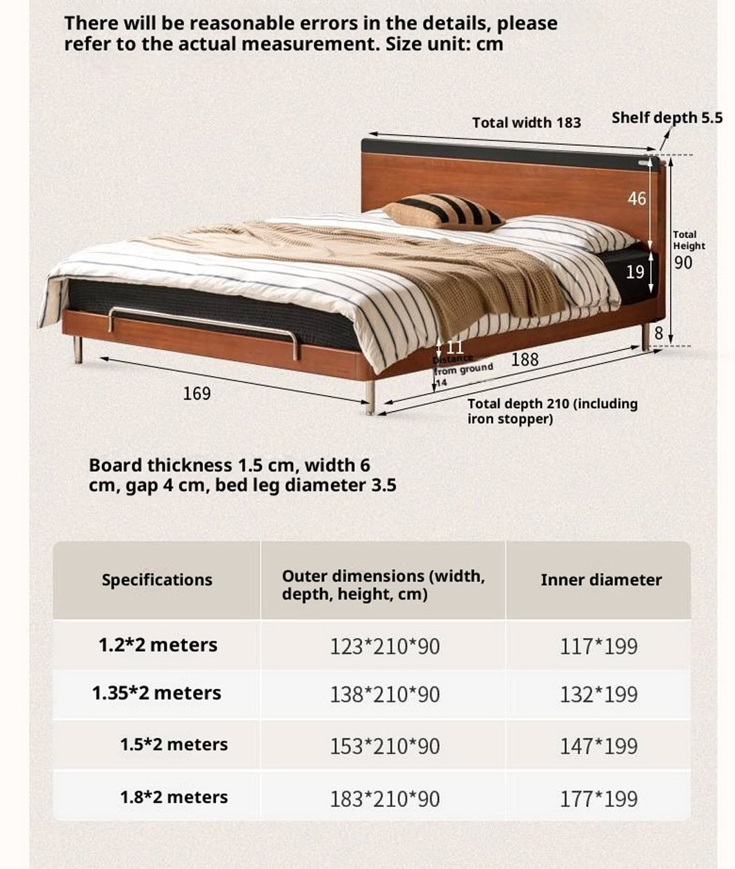 Poplar Solid Wood Mid-Century Modern Platform Bed with Flat Panel Headboard