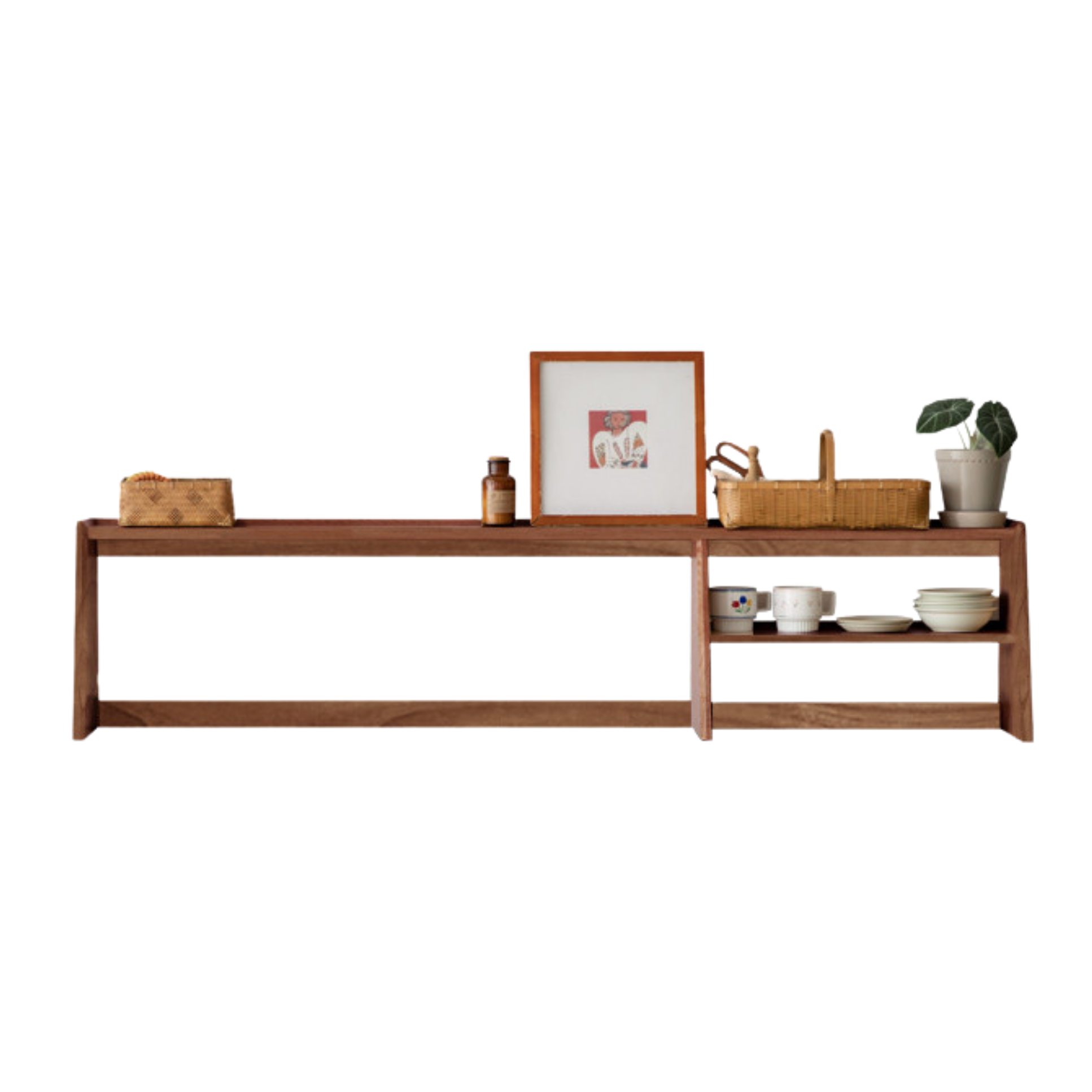 Oak Solid Wood, Solid Rubberwood Sideboard Shelf, Kitchen Shelf