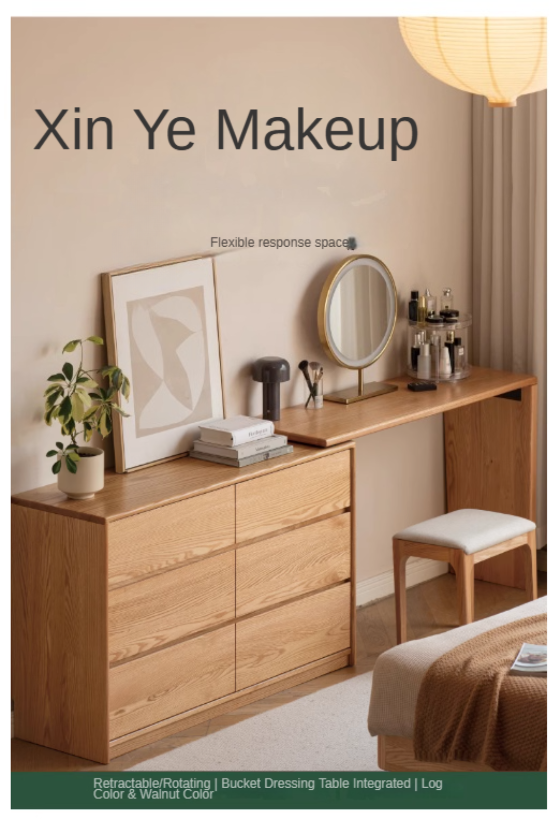 Oak, Solid Rubberwood Dressing Table L-Shaped Corner