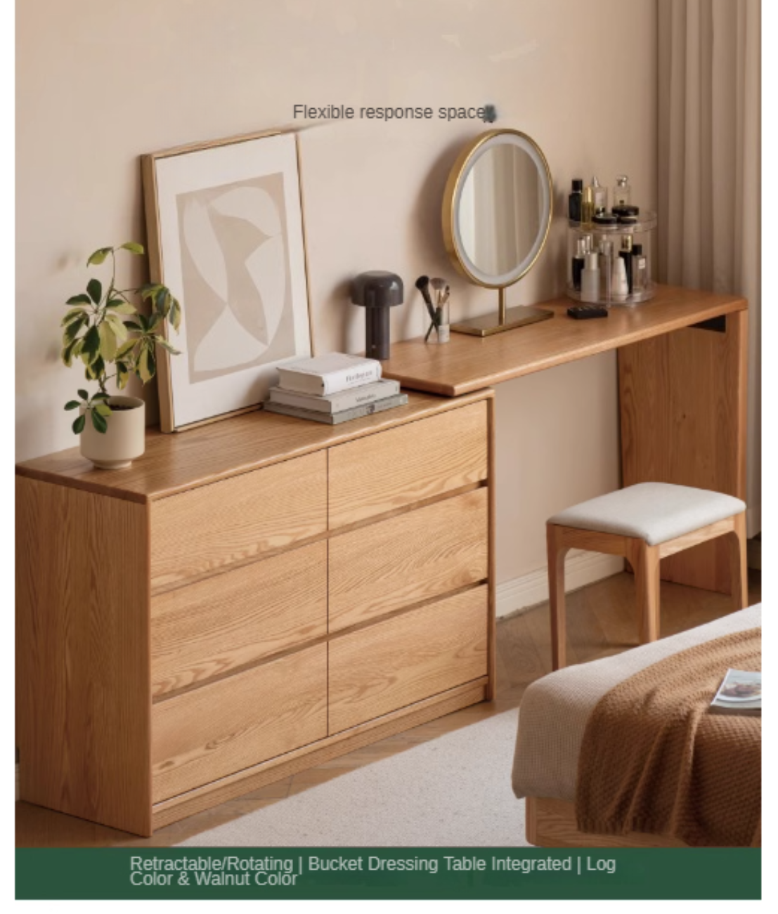 Oak, Solid Rubberwood, Beech Vanity Table L-Shaped Corner.