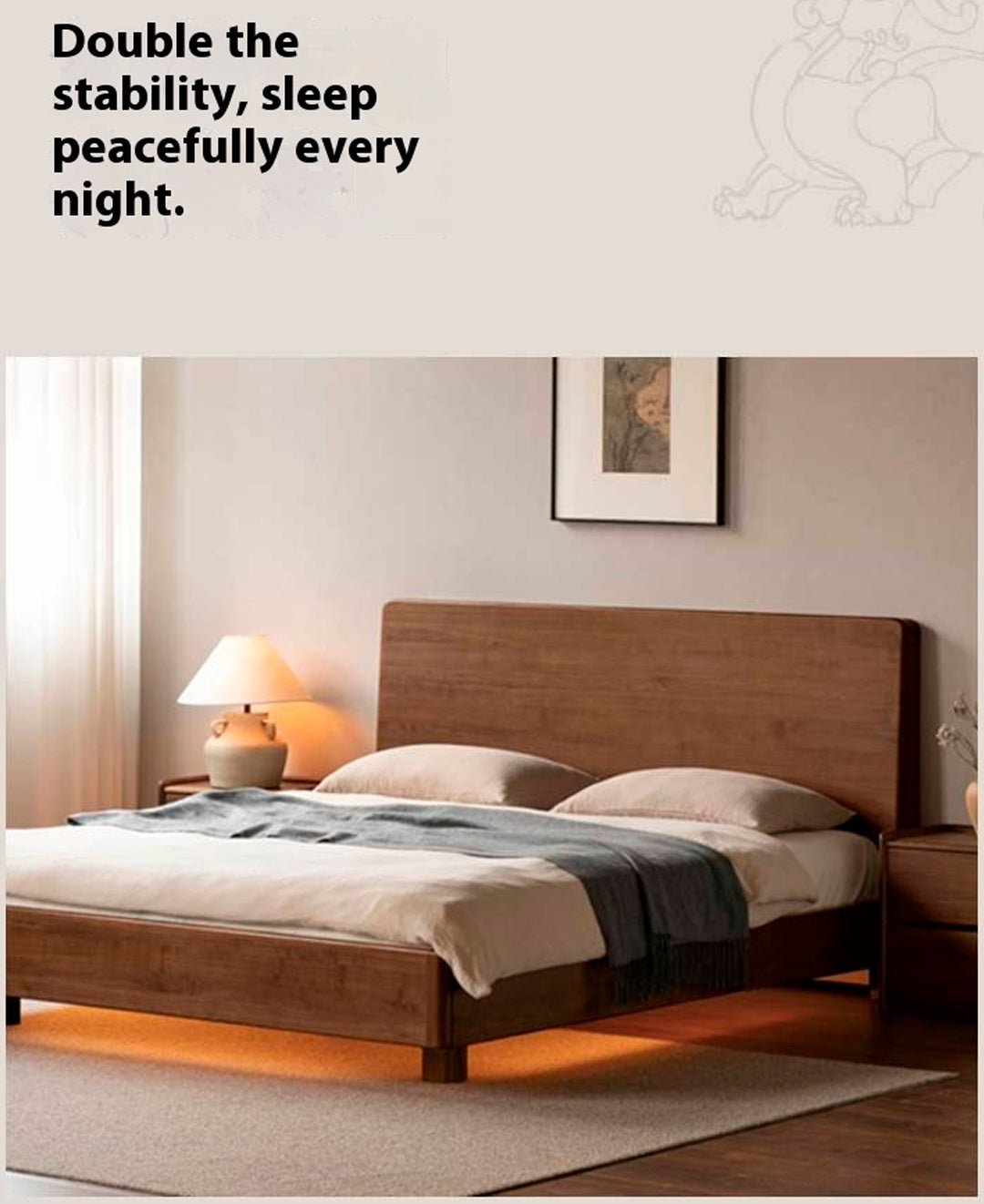 Black Walnut Solid Wood Italian Light Luxury Luminous Bed