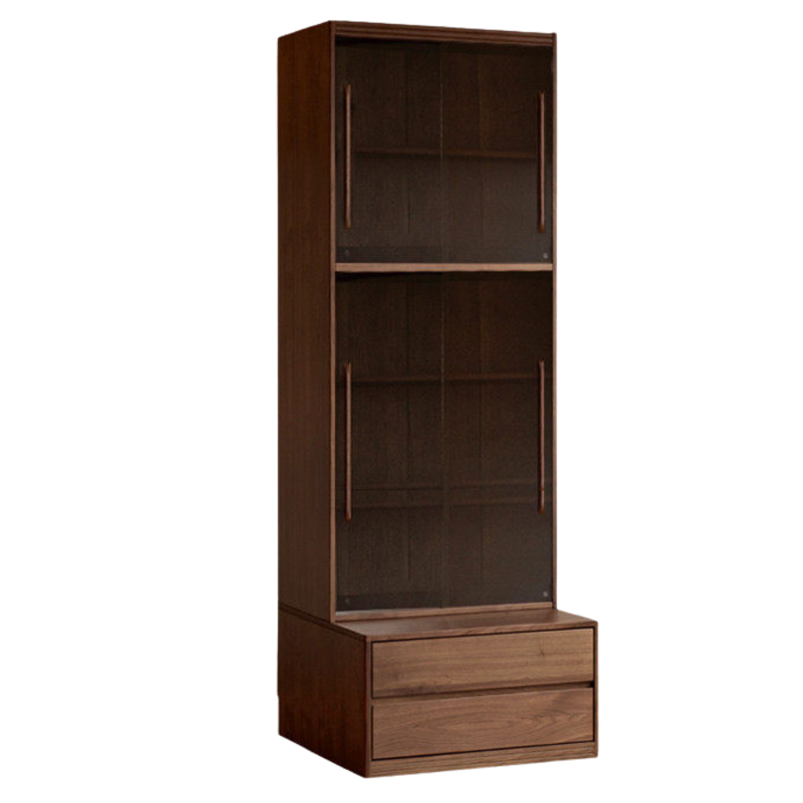 Black Walnut, Sandalwood Solid Wood Light Luxury Combined Bookshelf With Seat
